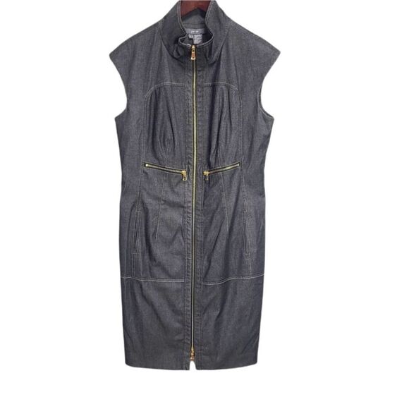 Per Se Women's Denim Midi Zip Up Dress Size 12 - Picture 1 of 5